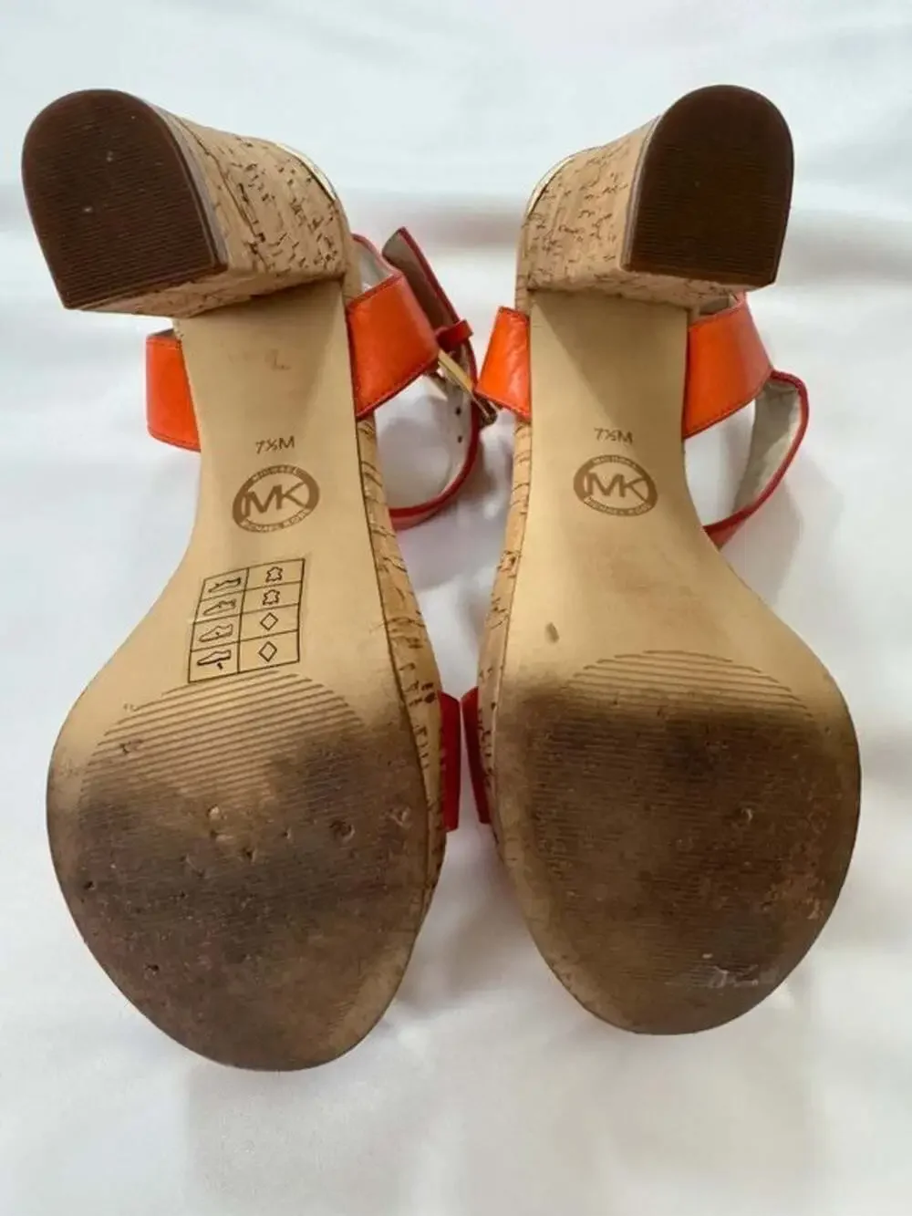 Michael Kors US 7.5M Persimmon Leather Cork Platform High Heel Sandals Shoes